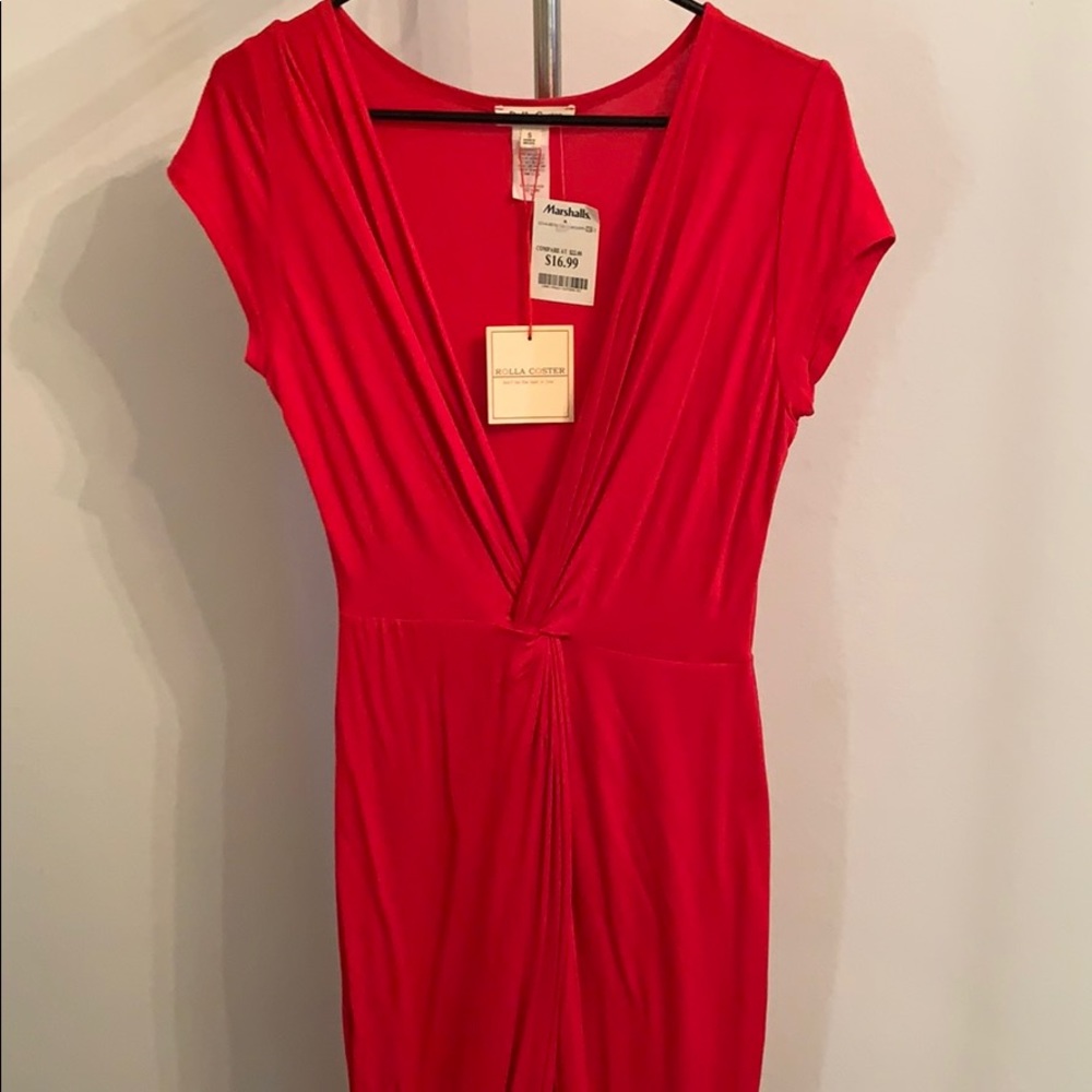 Red maxi dress with hi-low front- S